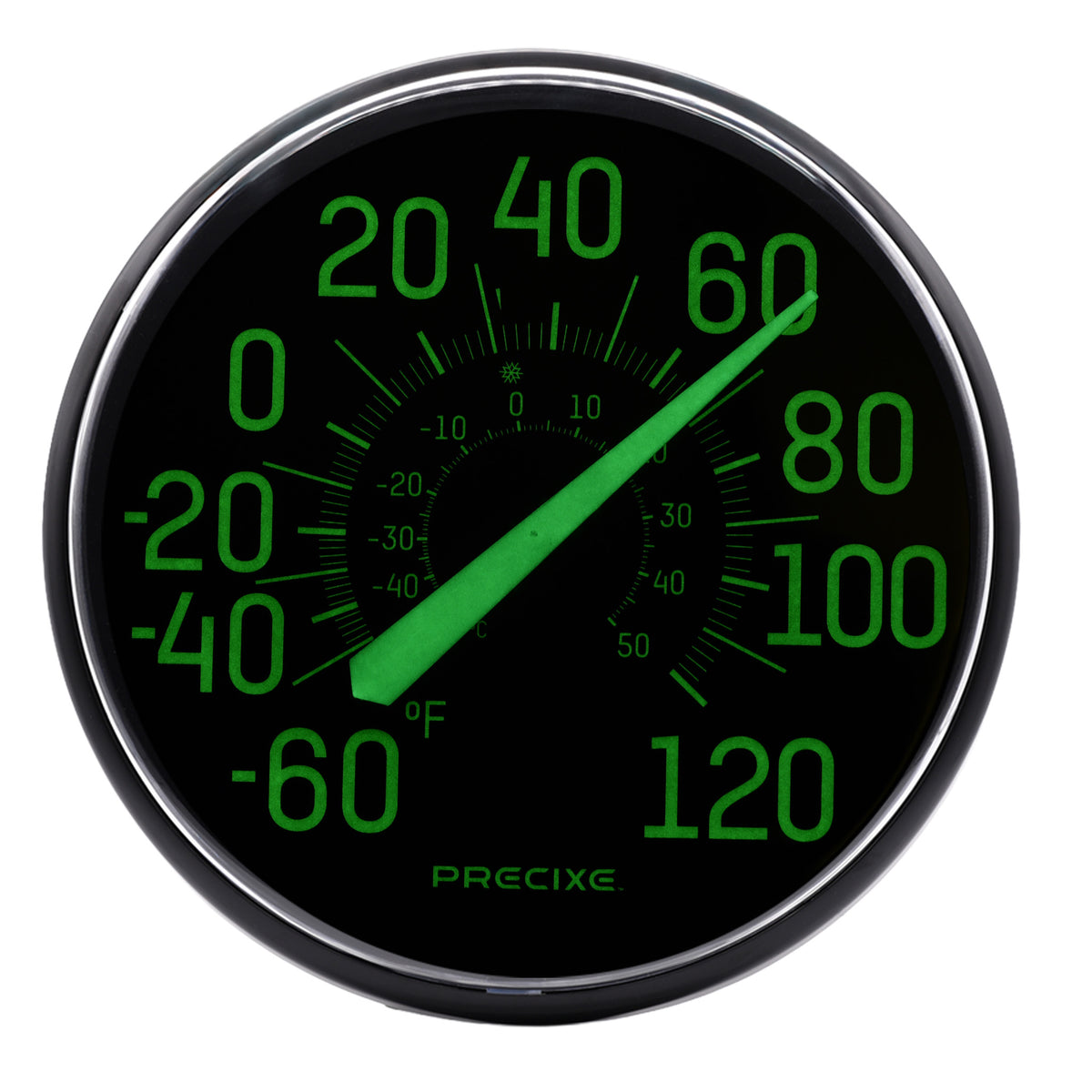 Precixe 12 Inch Glow in the Dark Indoor Outdoor Wall Thermometer