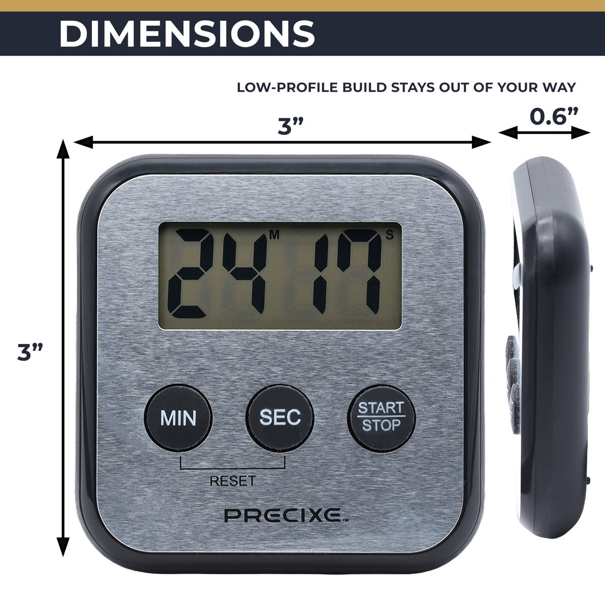 Precixe Compact Stainless Steel Digital Timer