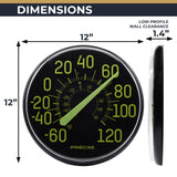 Precixe 12 Inch Glow in the Dark Indoor Outdoor Wall Thermometer