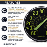 Precixe 12 Inch Glow in the Dark Indoor Outdoor Wall Thermometer