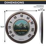 Precixe 13.5 Inch Indoor Outdoor Wall Thermometer | Rustic Mountain Adventure "Stay Wild" Design