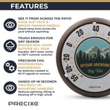 Precixe 13.5 Inch Indoor Outdoor Wall Thermometer | Rustic Mountain Adventure "Stay Wild" Design