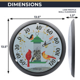 Precixe 13.5 Inch Indoor Outdoor Wall Thermometer | Decorative Bird Feeder & Songbird Design