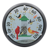 Precixe 13.5 Inch Indoor Outdoor Wall Thermometer | Decorative Bird Feeder & Songbird Design
