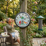 Precixe 13.5 Inch Indoor Outdoor Wall Thermometer | Decorative Bird Feeder & Songbird Design