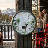 Precixe 13.5 Inch Indoor Outdoor Wall Thermometer | Rustic Deer and Forest Wildlife Scene