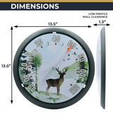 Precixe 13.5 Inch Indoor Outdoor Wall Thermometer | Rustic Deer and Forest Wildlife Scene