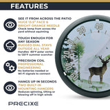 Precixe 13.5 Inch Indoor Outdoor Wall Thermometer | Rustic Deer and Forest Wildlife Scene