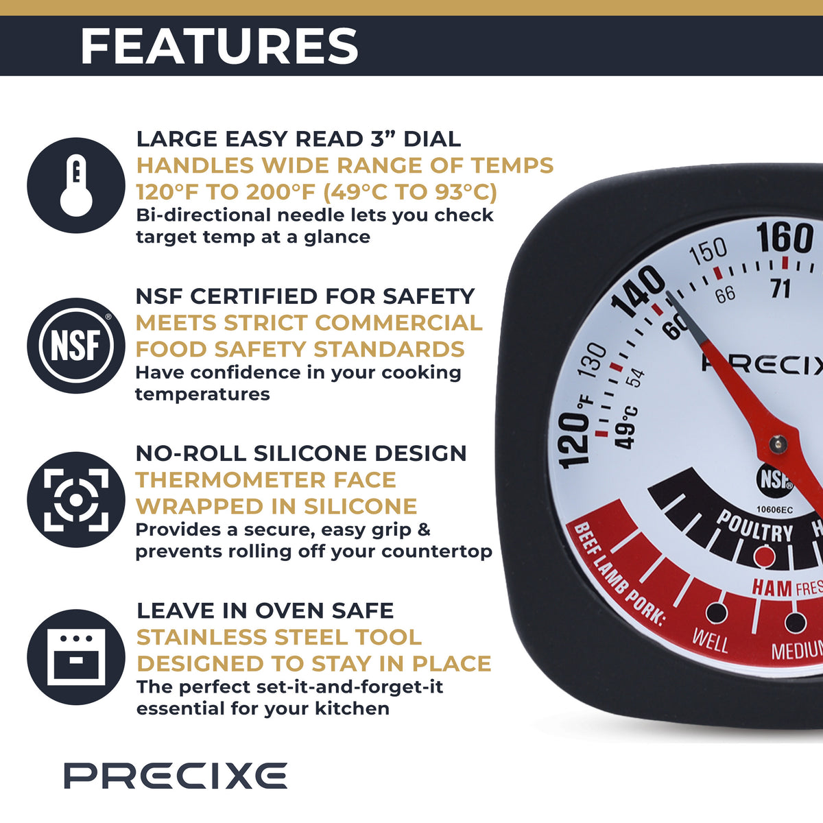 Precixe 3 Inch Large Analog Meat Thermometer