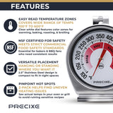 Precixe 2.5 Inch Stainless Steel Oven and Grill Thermometer 2-Pack