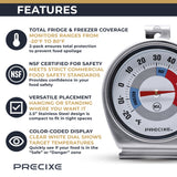 Precixe 2.5 Inch Stainless Steel Fridge and Freezer Thermometer 2-Pack