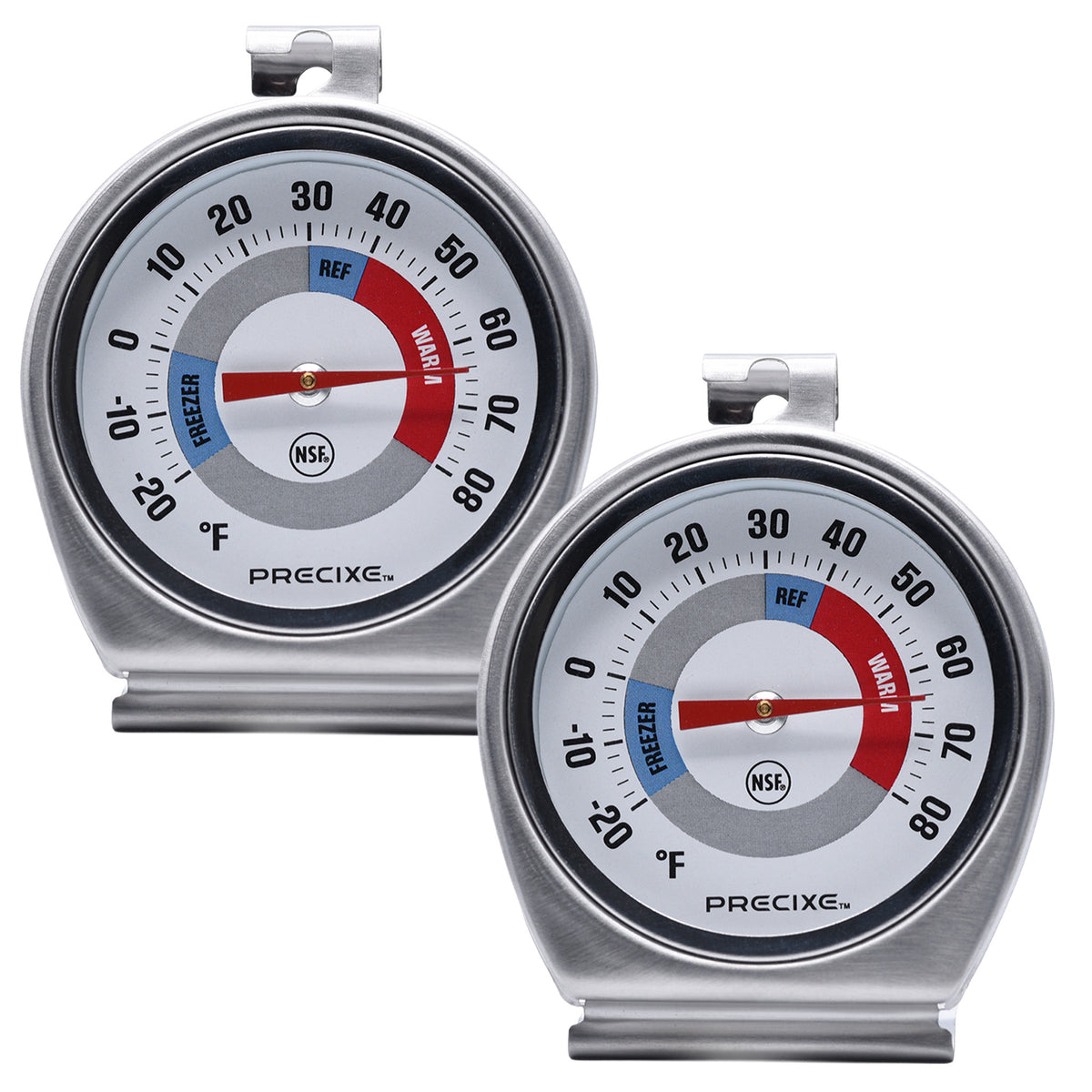 Precixe 2.5 Inch Stainless Steel Fridge and Freezer Thermometer 2-Pack